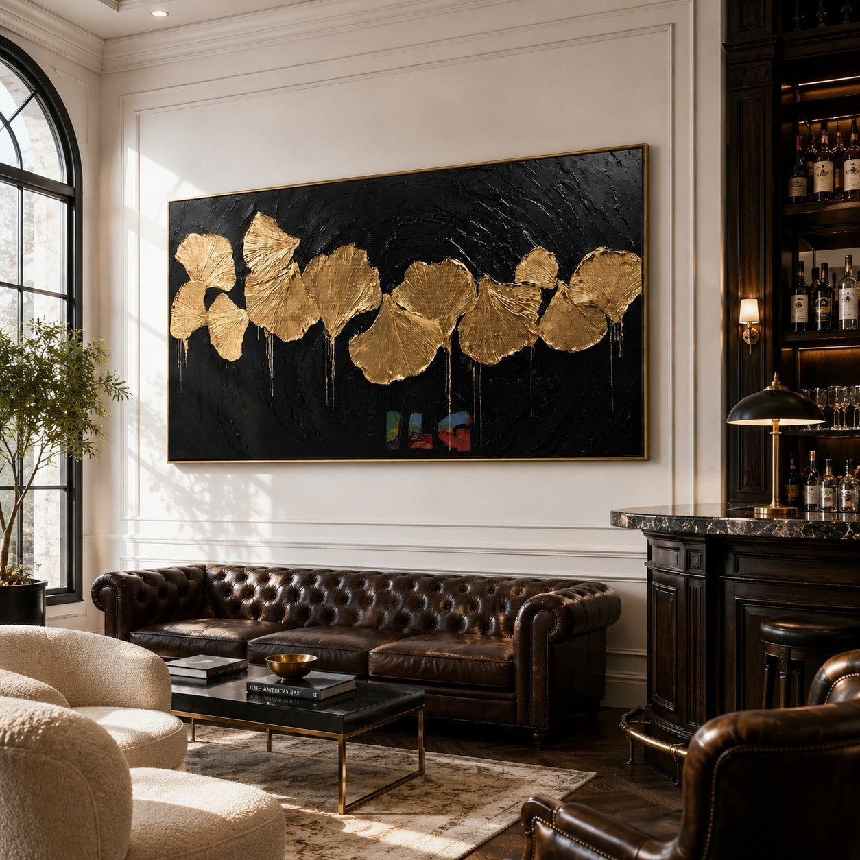 Gilded Ginkgo Rhythm – Luxury Black Gold Botanical Wall Art