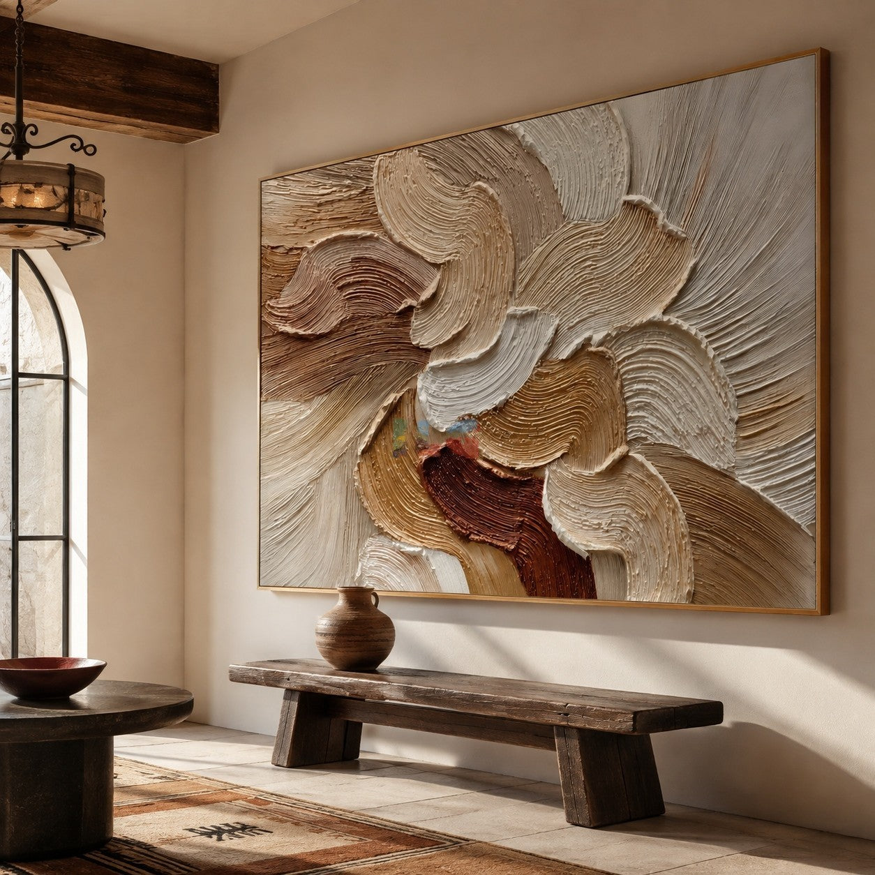 Sandstone Petal Current – Neutral Textured Botanical Wall Art