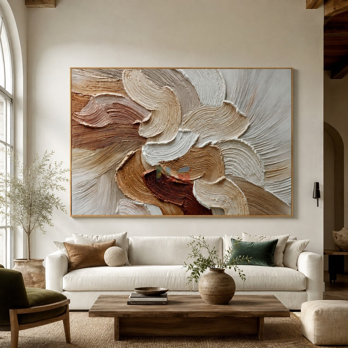 Sandstone Petal Current – Neutral Textured Botanical Wall Art