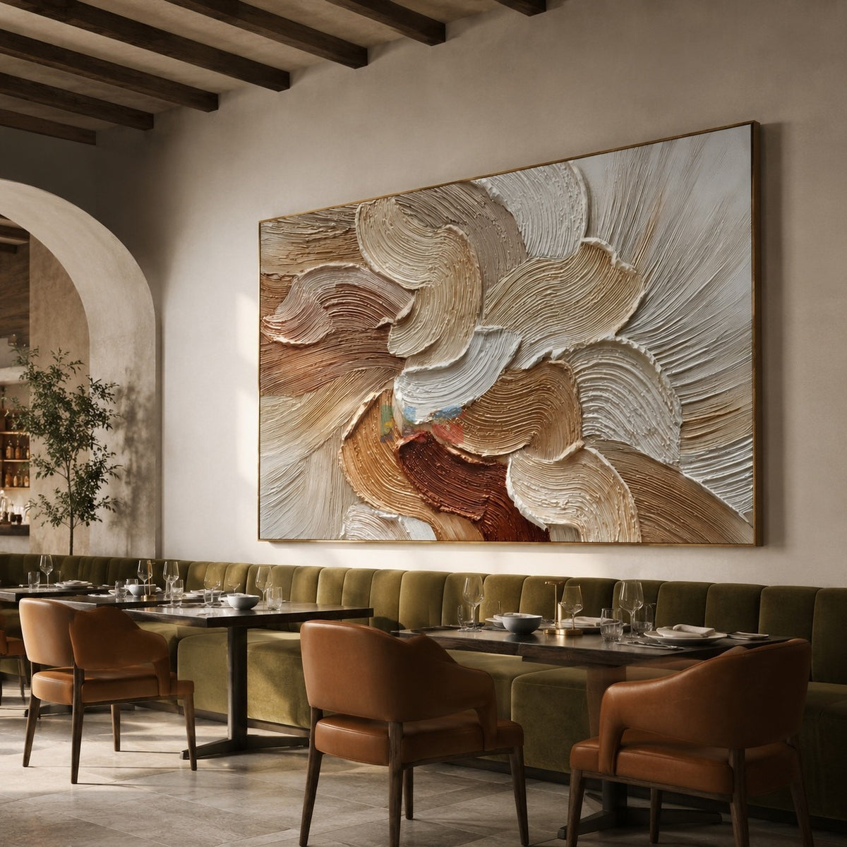 Sandstone Petal Current – Neutral Textured Botanical Wall Art