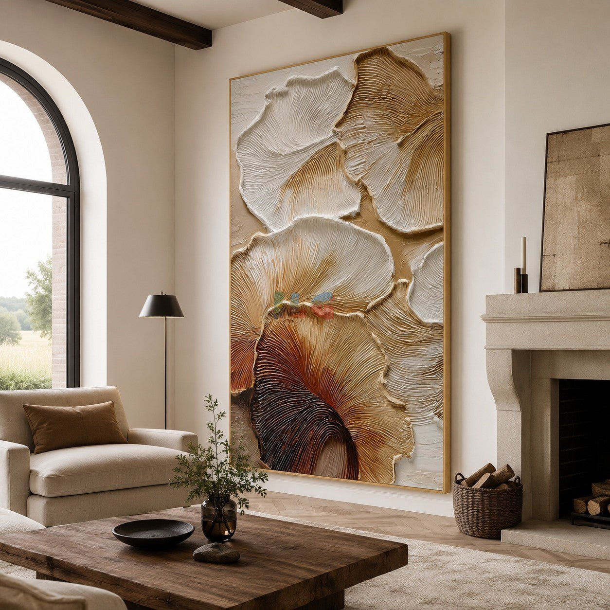 Soft Fanleaf Relief – Neutral Textured Botanical Wall Art