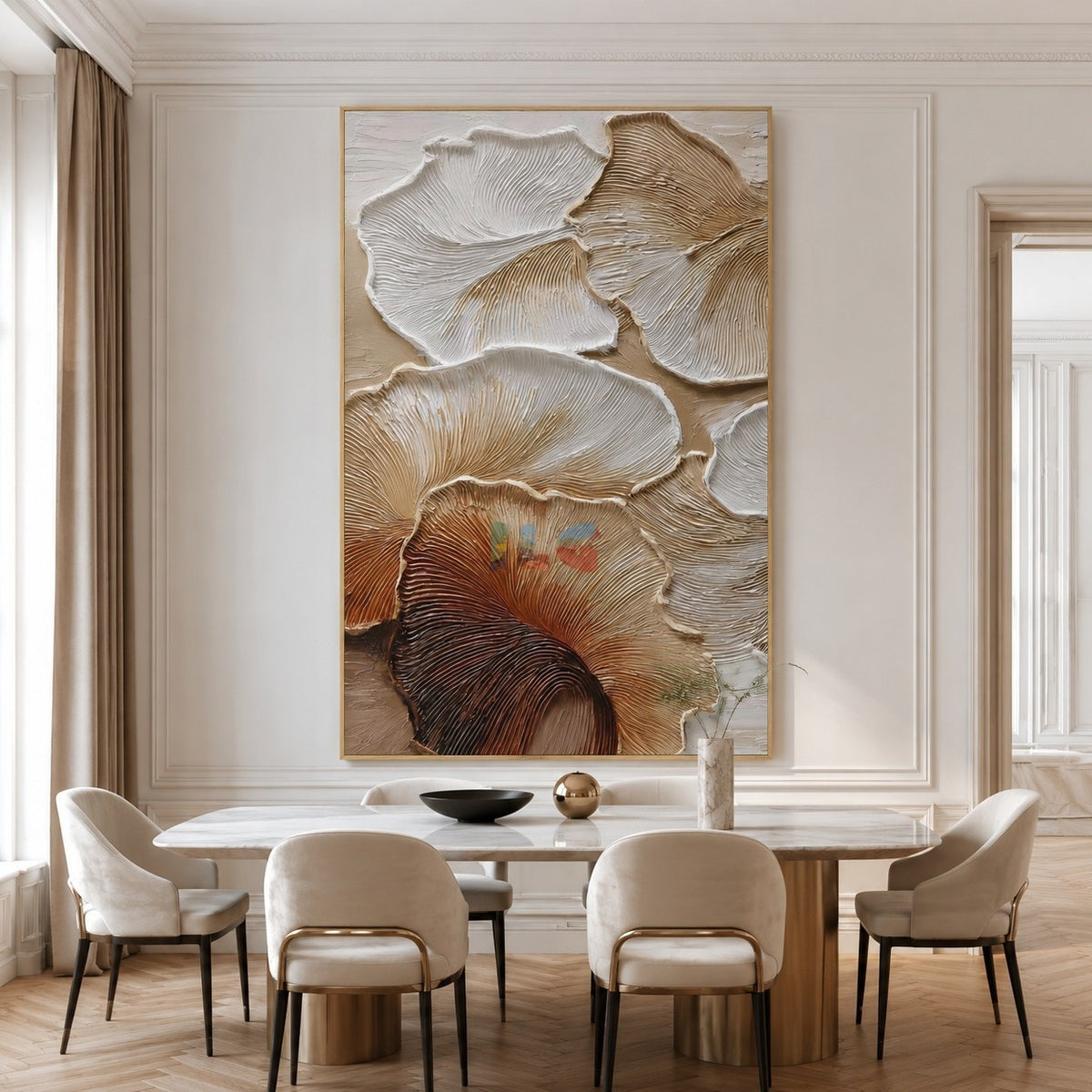 Soft Fanleaf Relief – Neutral Textured Botanical Wall Art