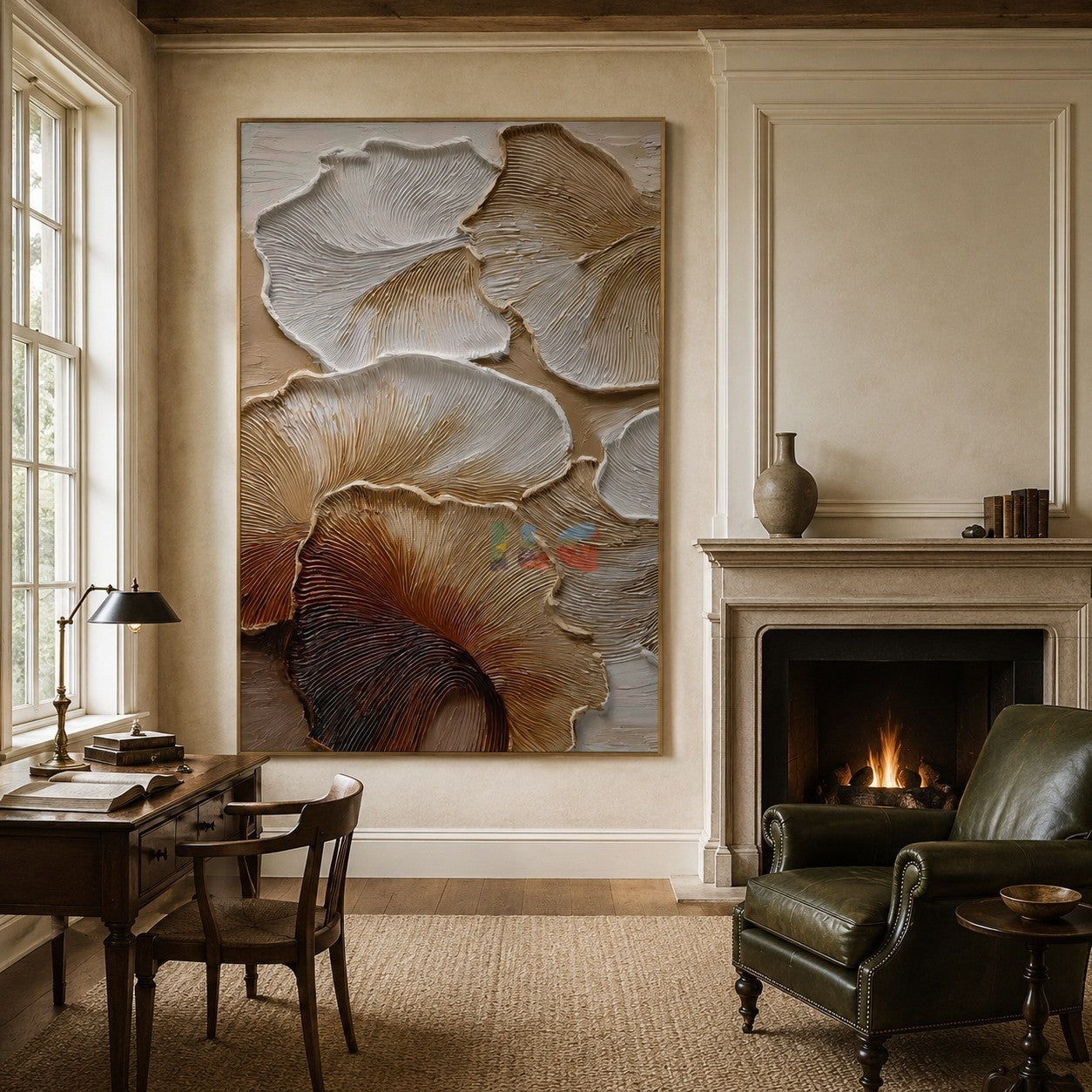 Soft Fanleaf Relief – Neutral Textured Botanical Wall Art