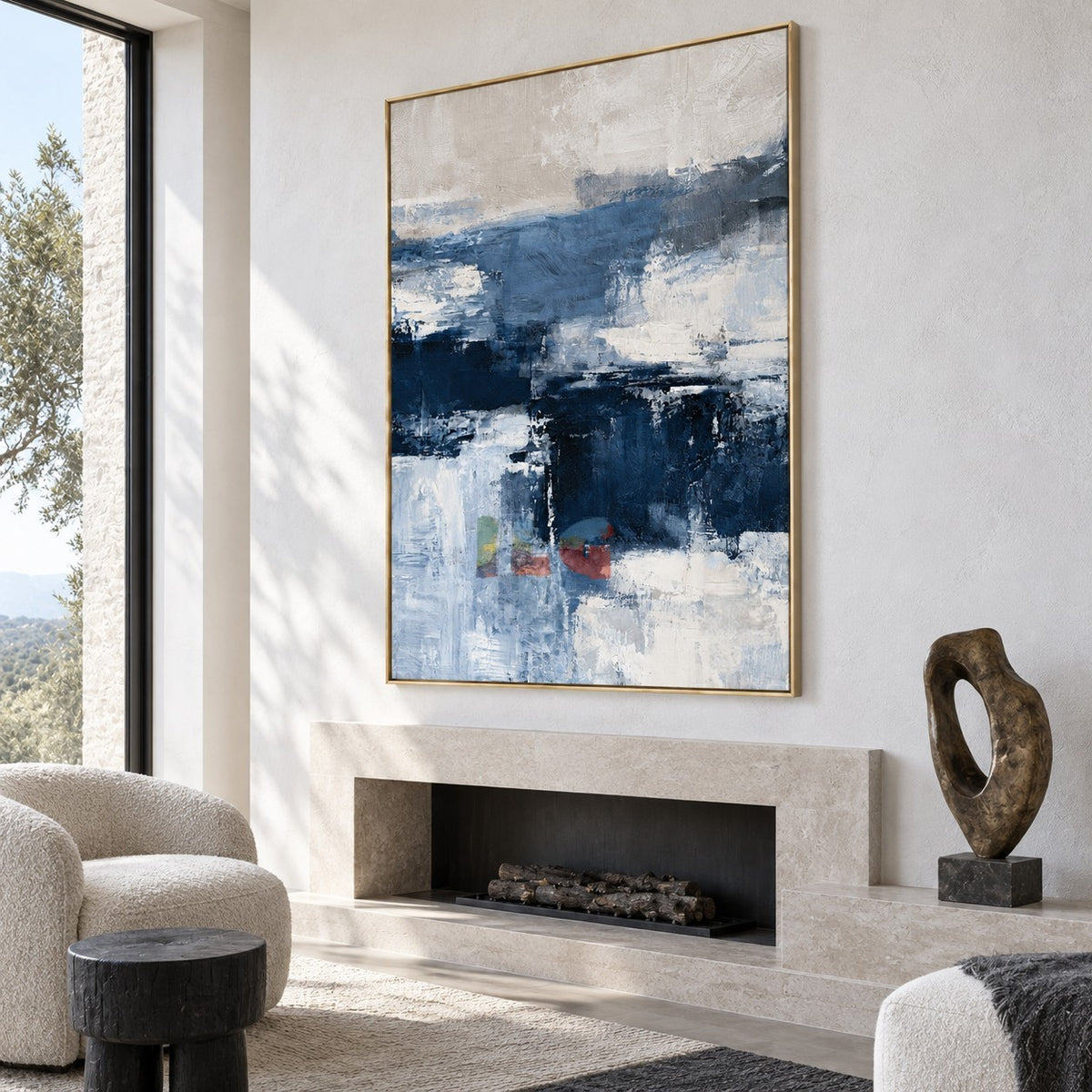 Harbor Mist Horizon – Blue Gray Abstract Landscape Wall Art