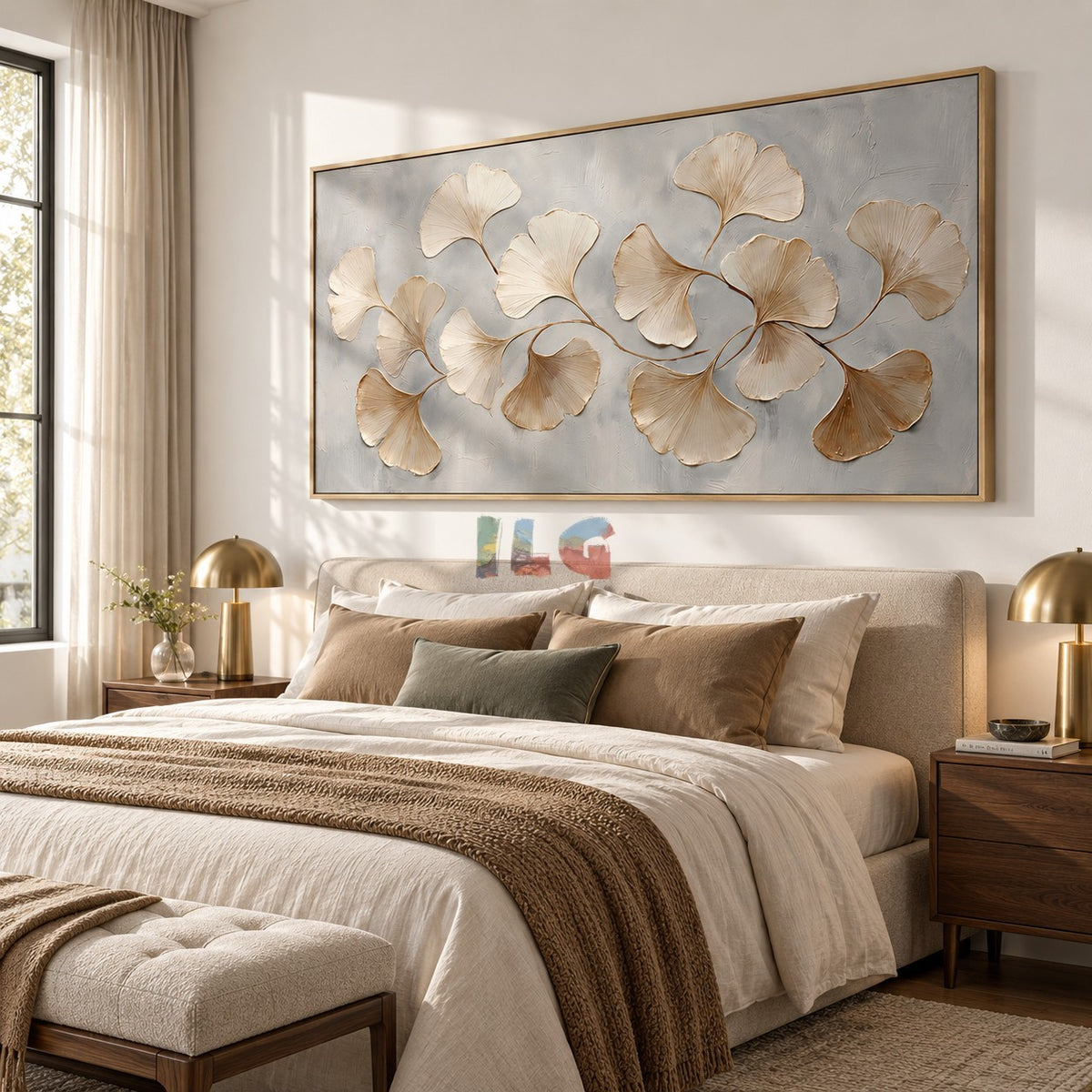 Ginkgo Whisper Harmony – Neutral Textured Botanical Wall Art