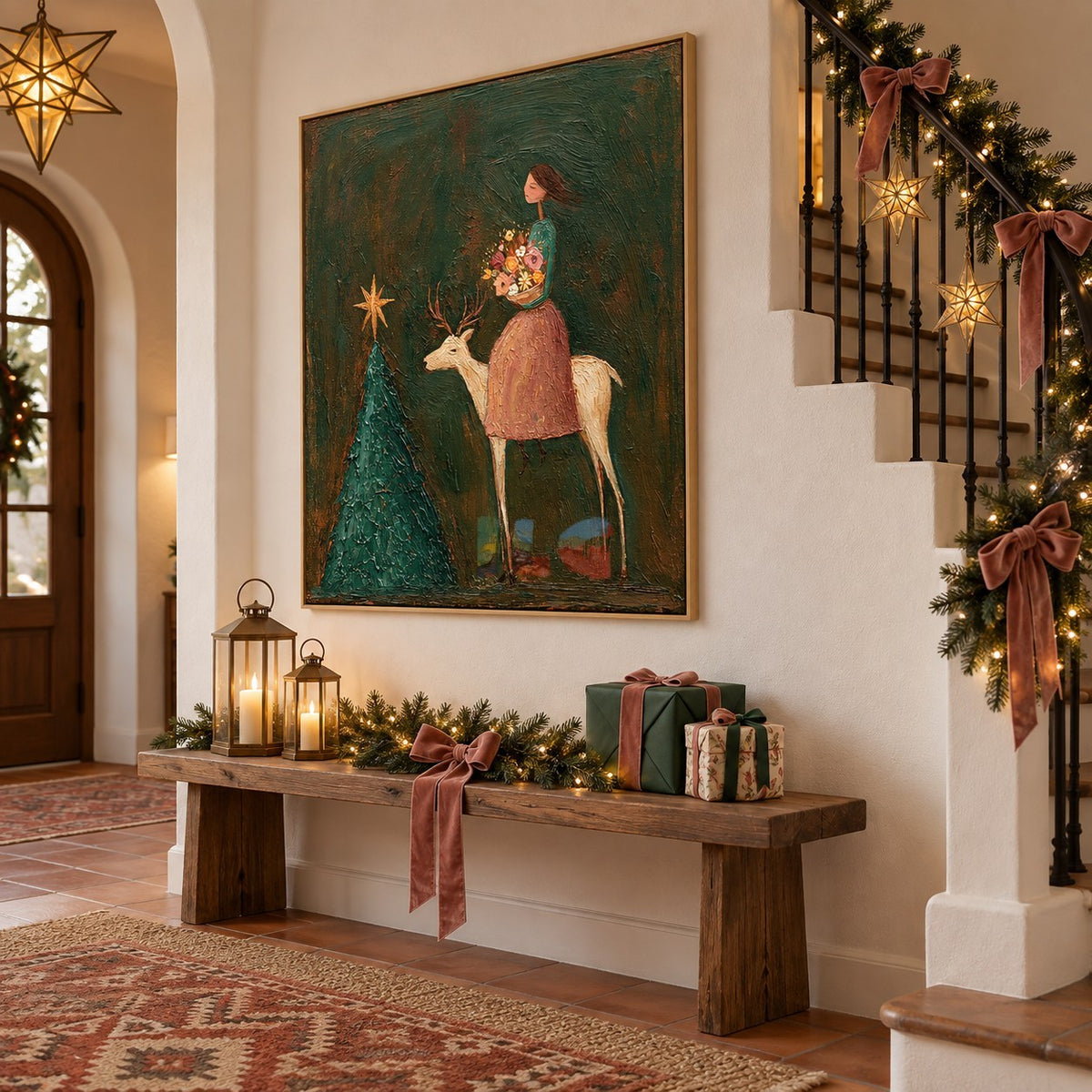 Forest Star Rider – Figurative Floral Deer Wall Art