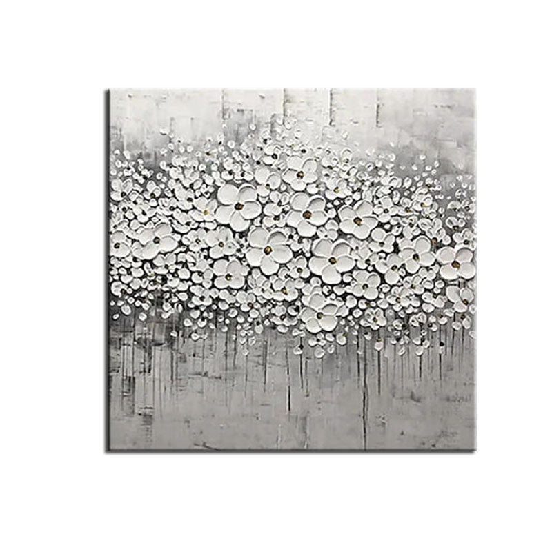 3D Textured Black and White Floral Oil Painting - Modern Wall Art for Home Decoration