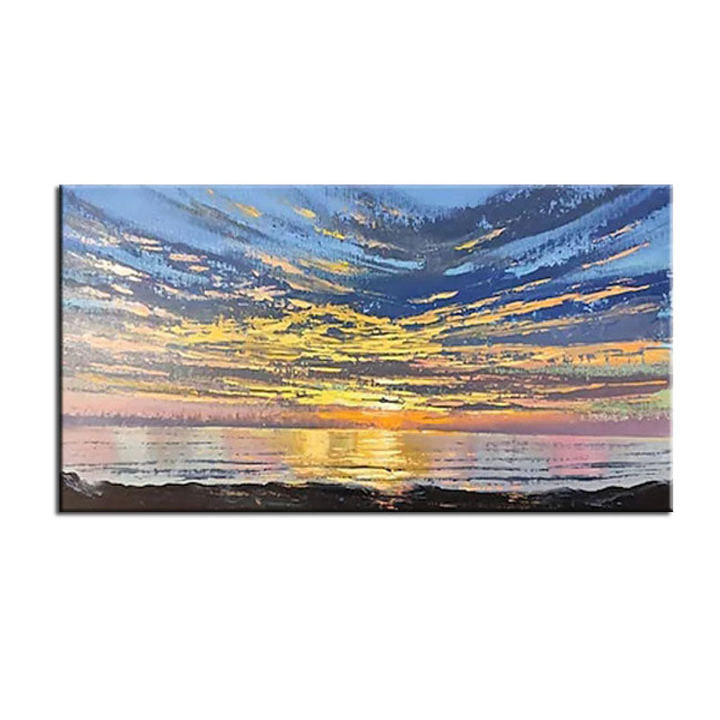 Abstract Sunset Ocean Seascape Oil Painting - Coastal Wall Art for Home Decoration