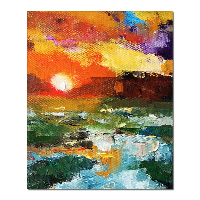 Abstract Vibrant Sunset Landscape Oil Painting - Nature Wall Art for Home Decoration
