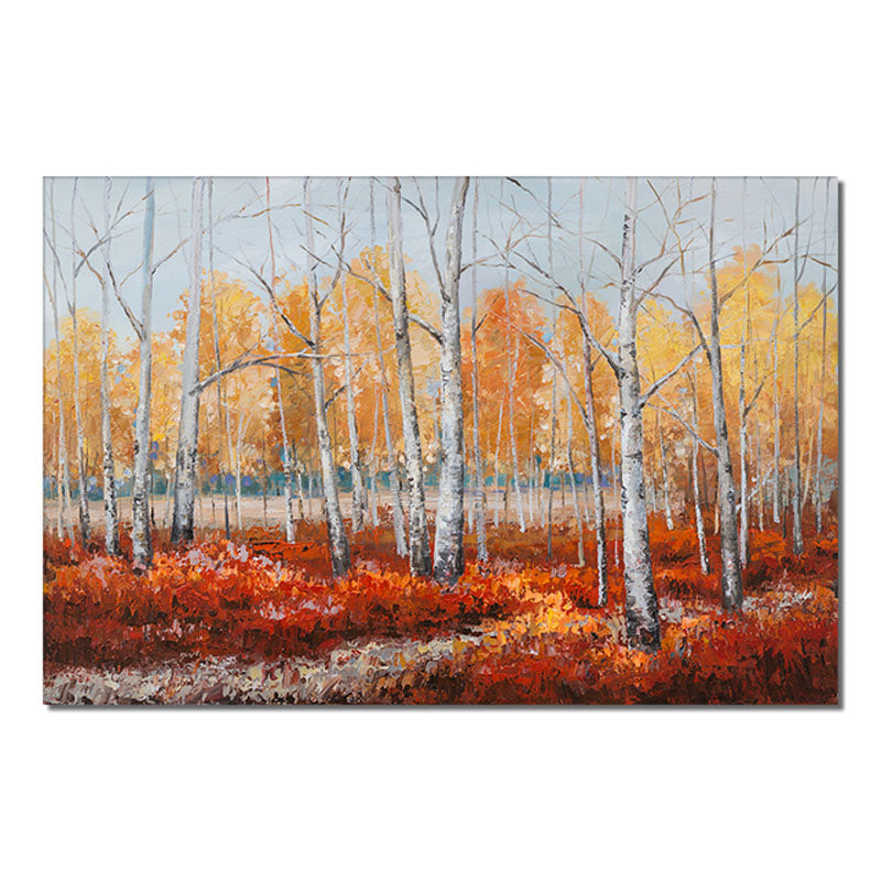Autumn Birch Forest Oil Painting - Golden Foliage Landscape Wall Art for Home Decor