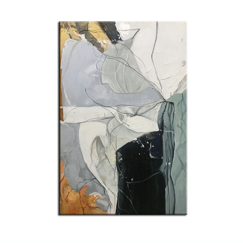 Contrast and Serenity: Modern Abstract Oil Painting in Black, Gray, White