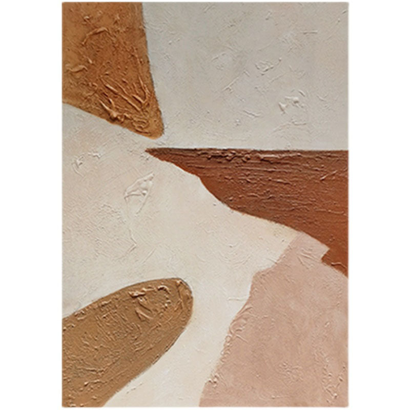 Minimalist Abstract Oil Painting: Brown & White Textured Wall Art