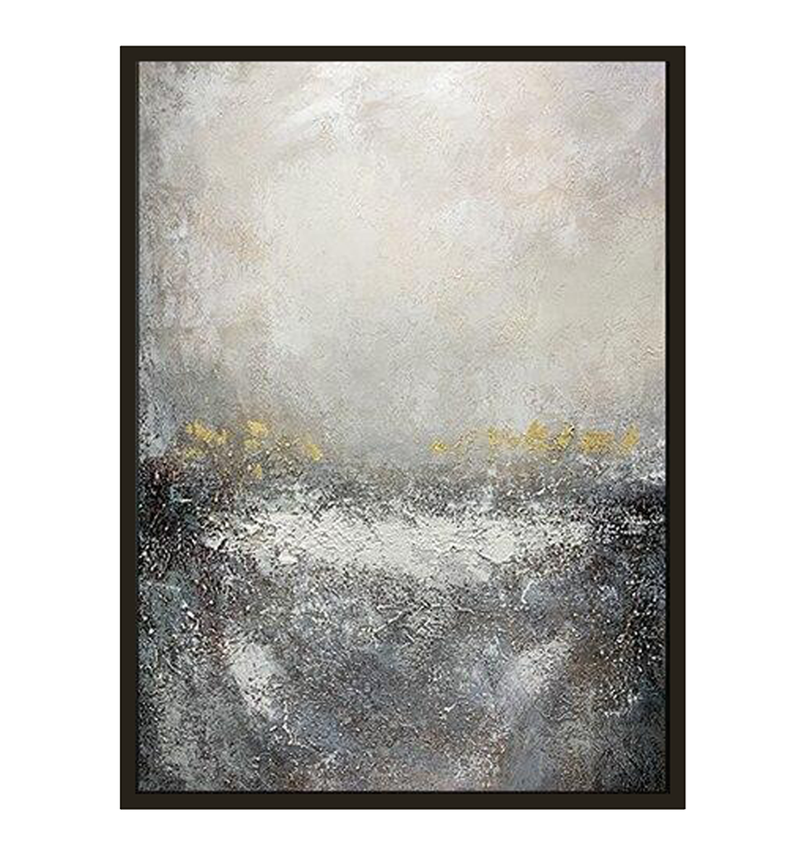 Minimalist Abstract Textured Painting - Neutral Gray & Subtle Gold Accents, Serene Wall Art for Living Room