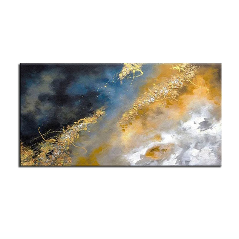 Modern Gold Abstract Oil Painting | Textured Vertical Wall Art Decor