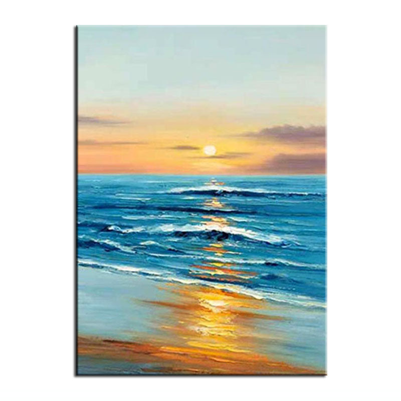 Ocean Sunset Seascape Oil Painting - Coastal Wave Art for Home Decor