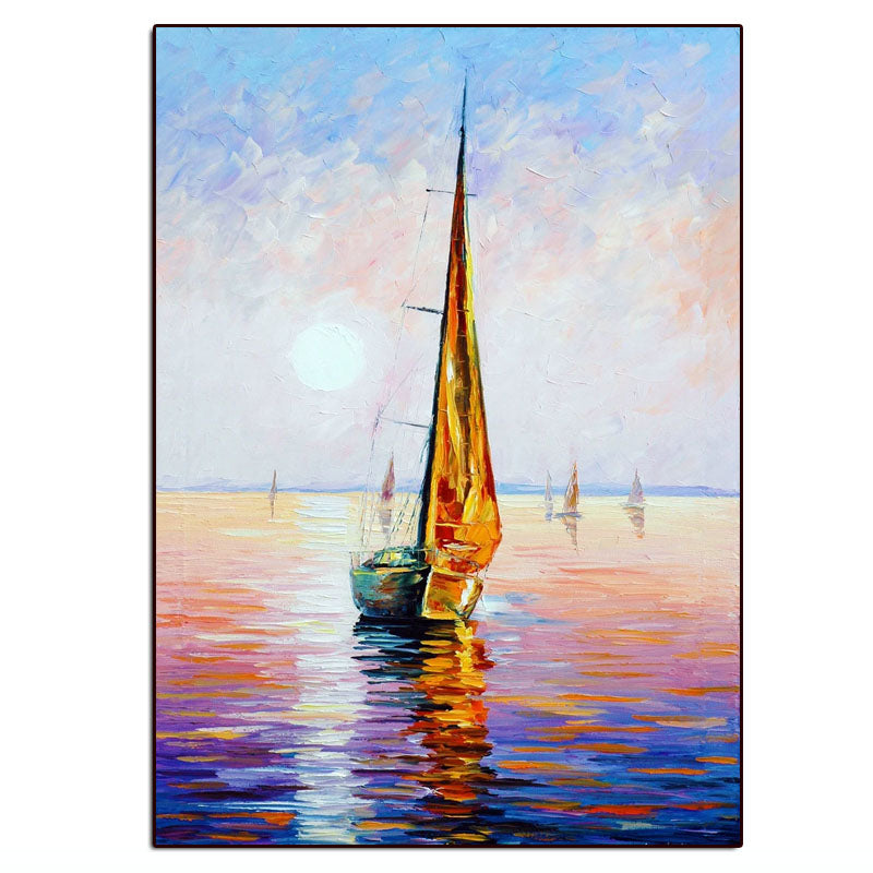 Sailboat Sunset Seascape Oil Painting - Nautical Art for Home Decoration