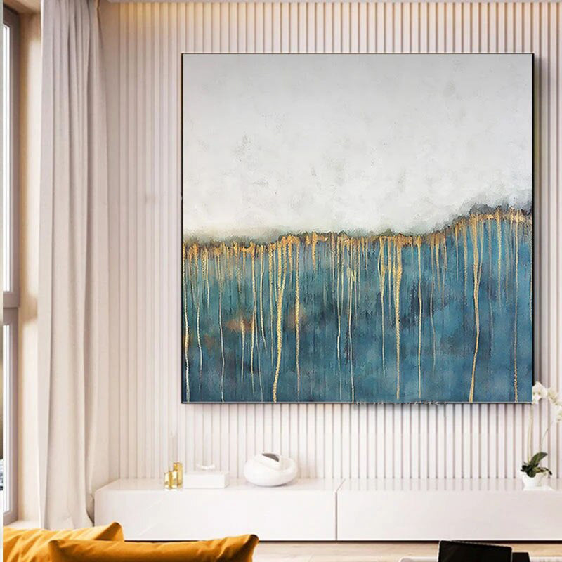 Teal, White and Gold Abstract Painting for Modern Decor