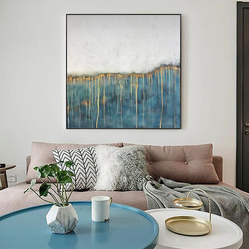 Teal, White and Gold Abstract Painting for Modern Decor
