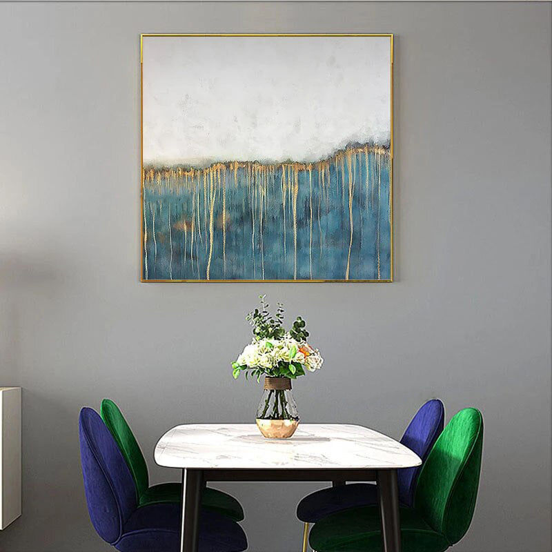 Teal, White and Gold Abstract Painting for Modern Decor