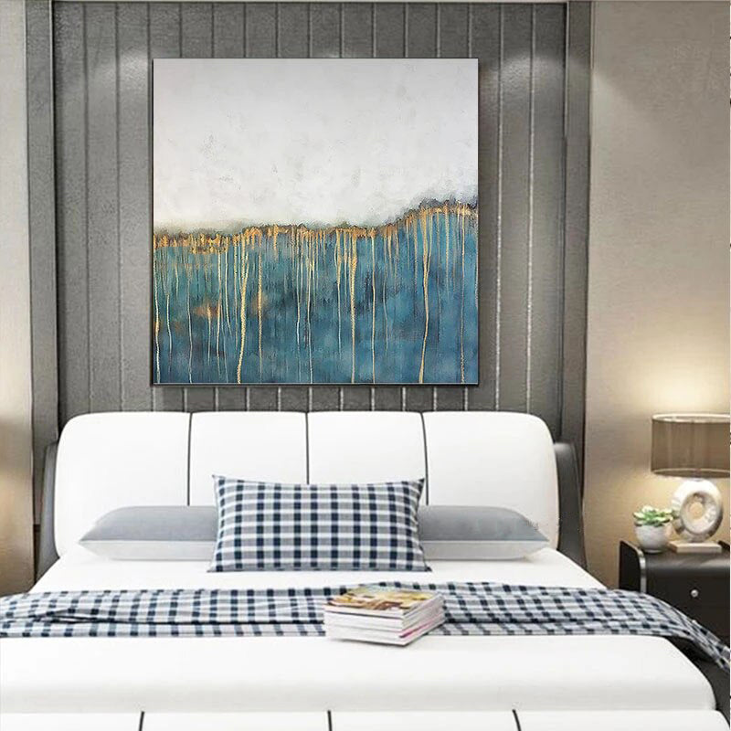 Teal, White and Gold Abstract Painting for Modern Decor