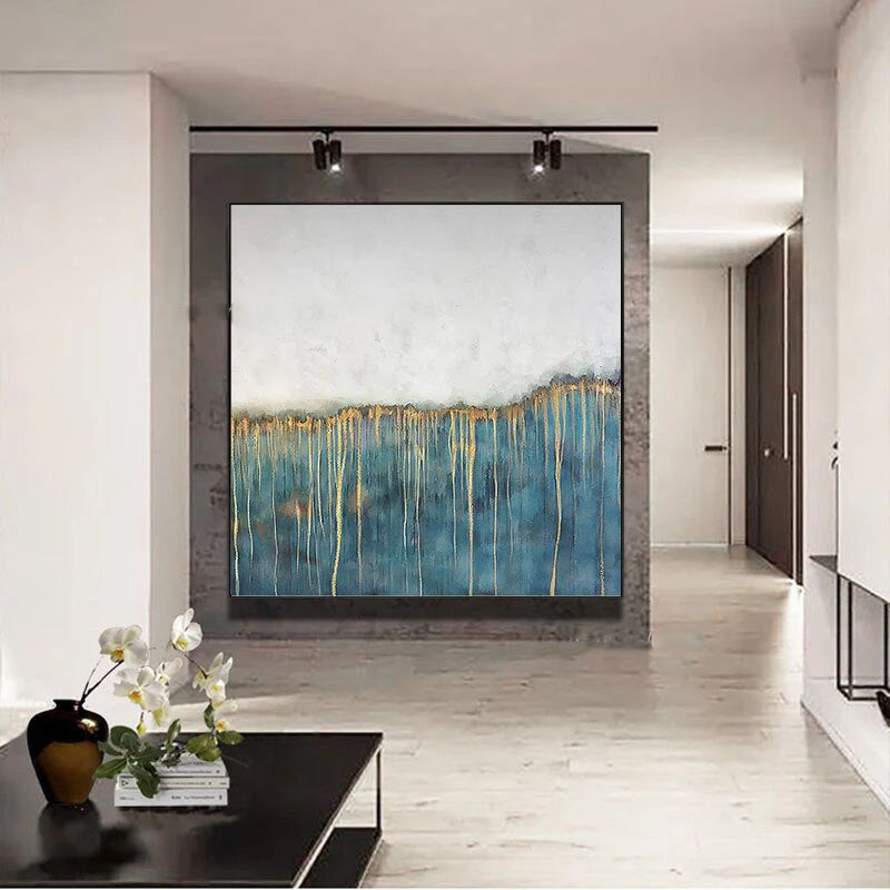 Teal, White and Gold Abstract Painting for Modern Decor