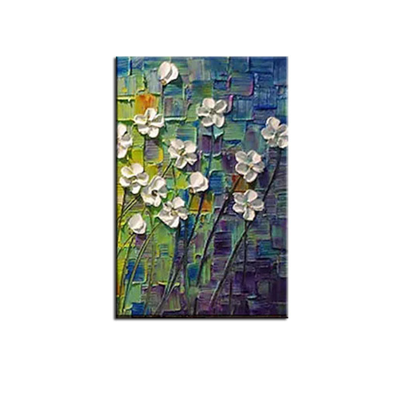 Textured Impasto Oil Painting - Abstract White Floral Art for Home Wall Decor