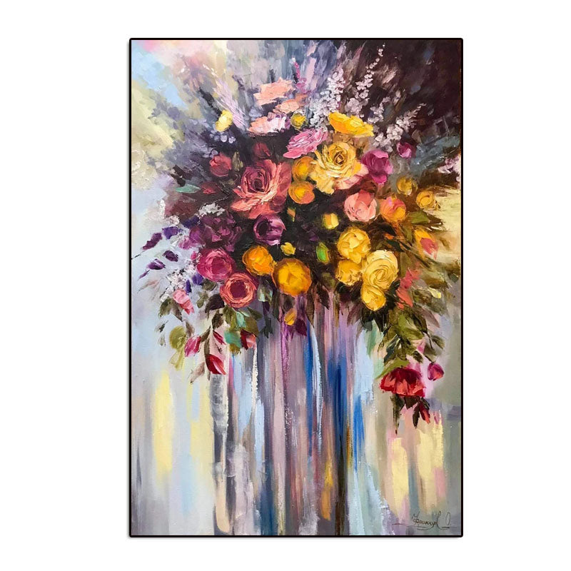 Vibrant Floral Oil Painting: Bouquet of Roses for Home Decor
