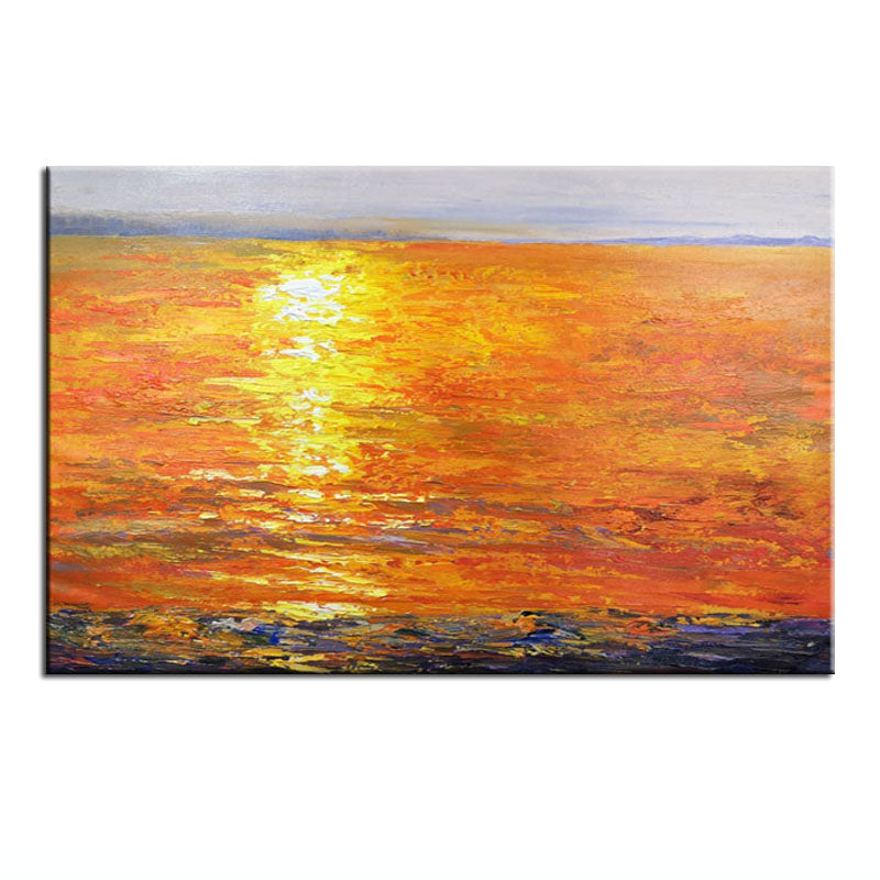 Vibrant Sunset Ocean Oil Painting - Abstract Seascape Art for Home Decoration