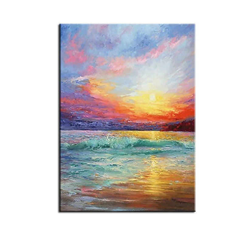 Vibrant Sunset Ocean Wave Oil Painting - Seascape Art for Home Decoration