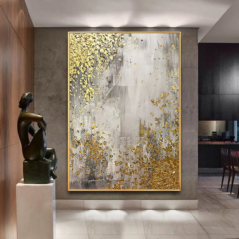 Edge – Luxury Abstract Hand-Painted Modern Wall Art with Gold Leaf on Textured Canvas