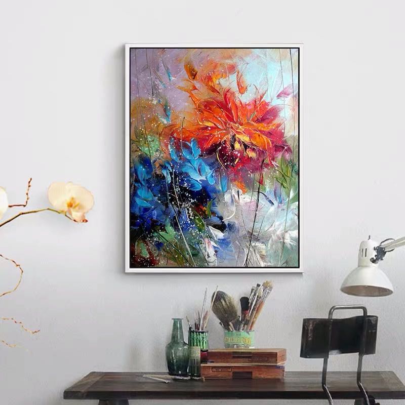 Floral Serenade-Abstract Floral Painting | Textured Vertical Canvas Art for Modern Interiors