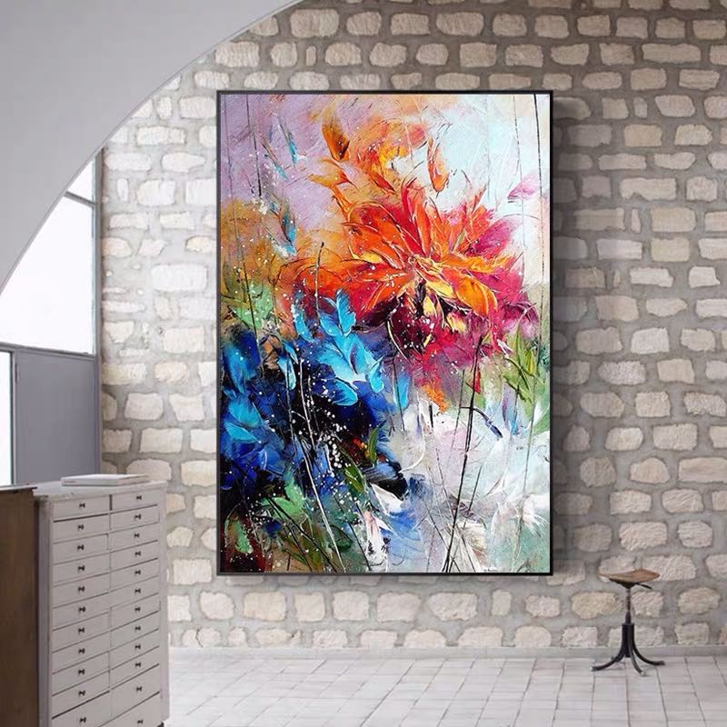 Floral Serenade-Abstract Floral Painting | Textured Vertical Canvas Art for Modern Interiors