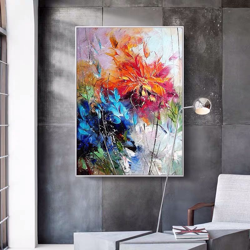 Floral Serenade-Abstract Floral Painting | Textured Vertical Canvas Art for Modern Interiors
