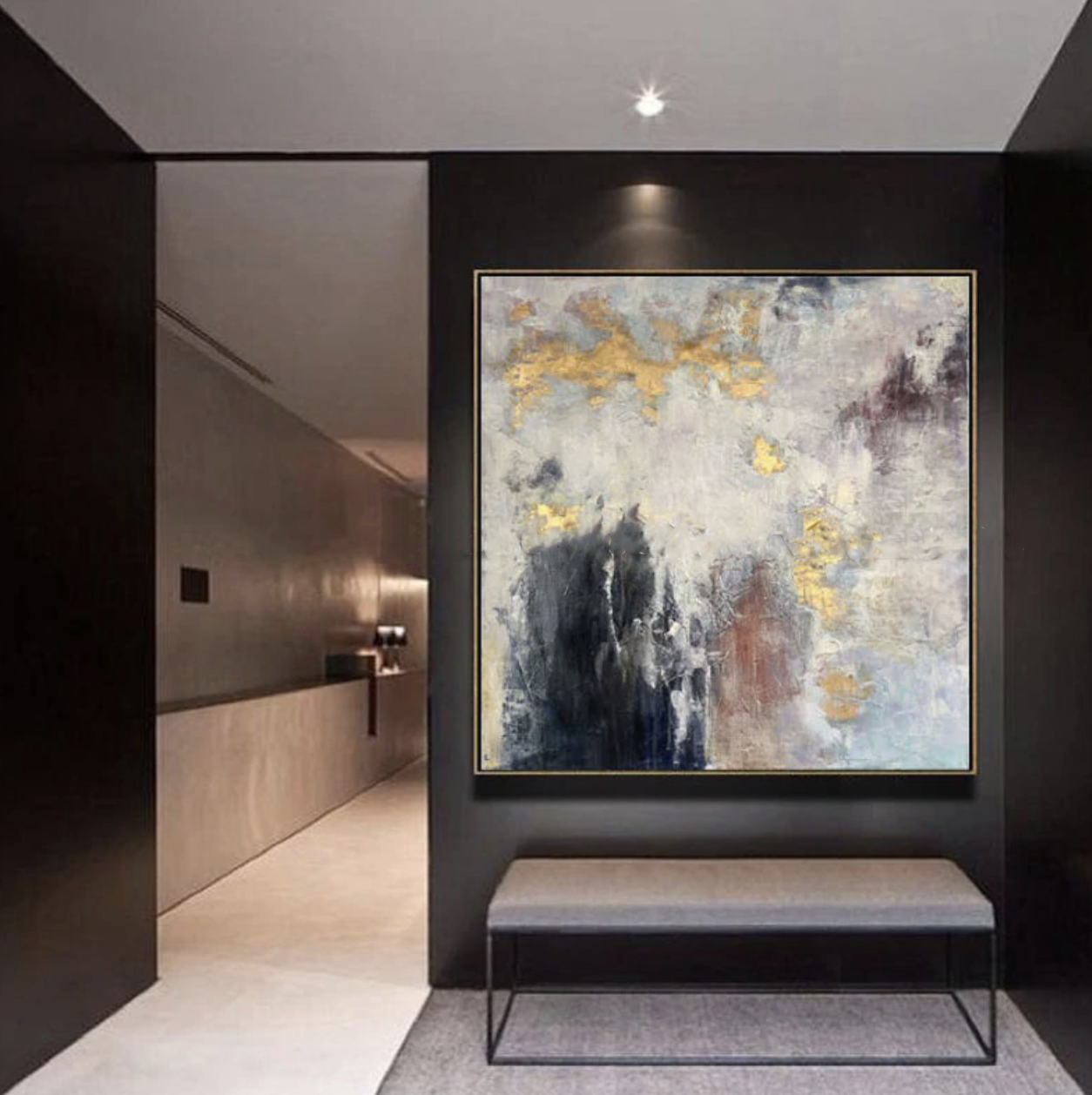 Nebula-Abstract Space Painting with Metallic Gold for Modern Interiors