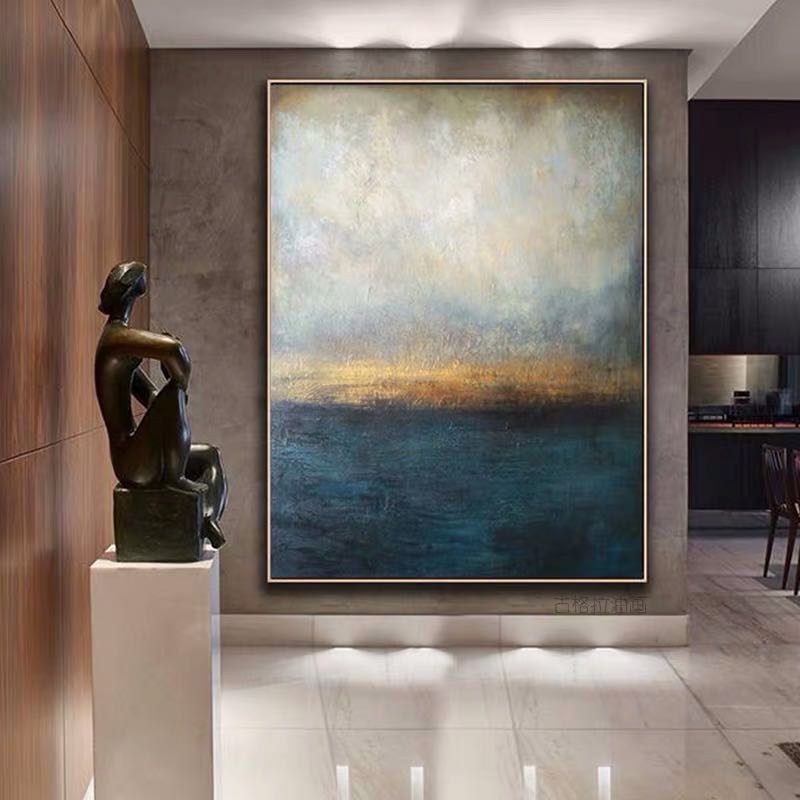 Seashore-Abstract Coastal Oil Painting | Vertical Textured Ocean Wall Art for Modern Decor