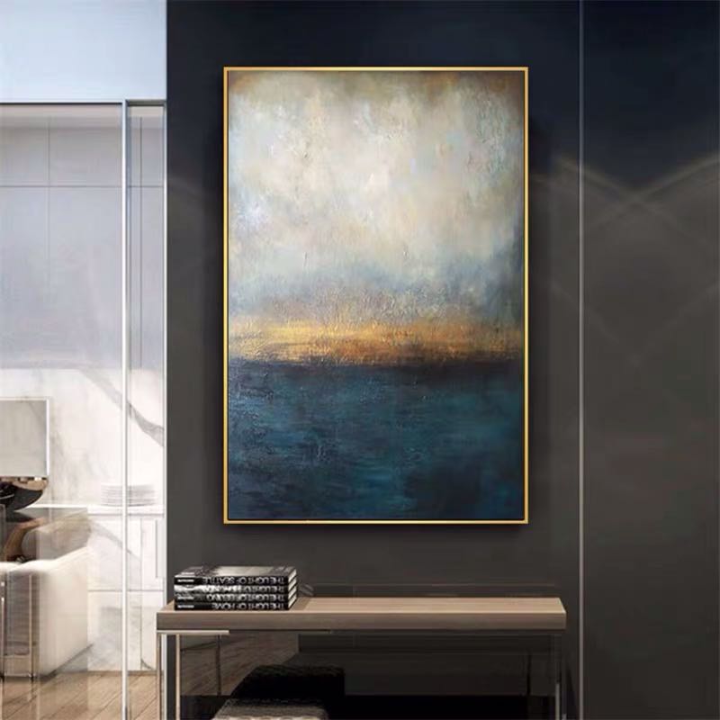 Seashore-Abstract Coastal Oil Painting | Vertical Textured Ocean Wall Art for Modern Decor