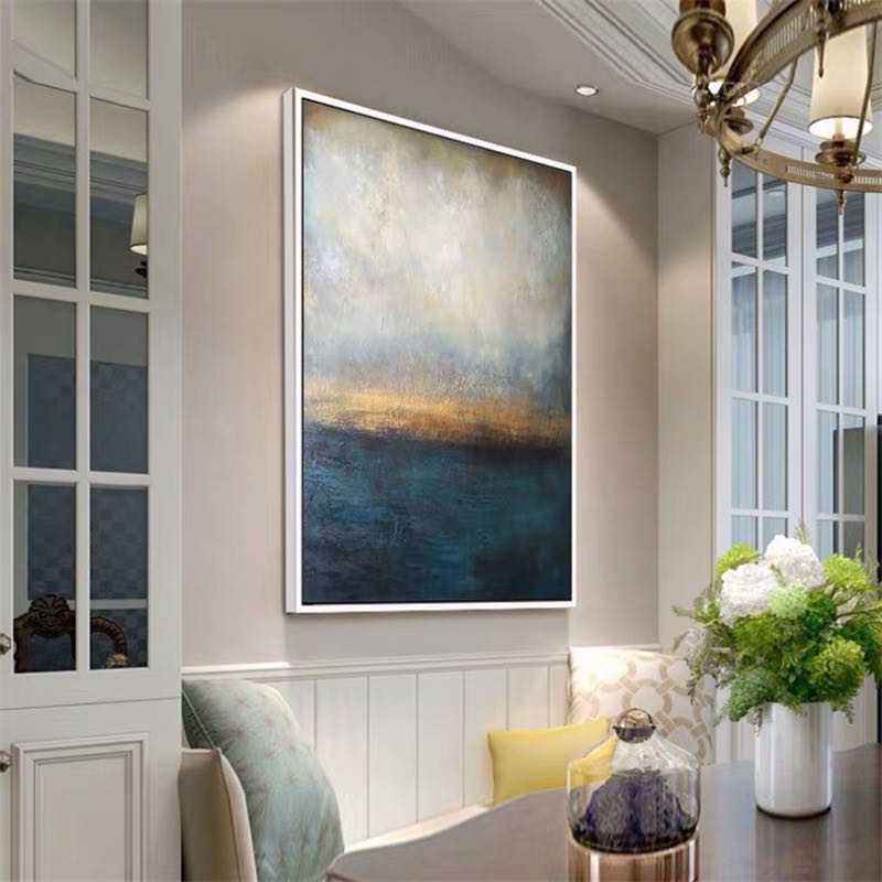 Seashore-Abstract Coastal Oil Painting | Vertical Textured Ocean Wall Art for Modern Decor