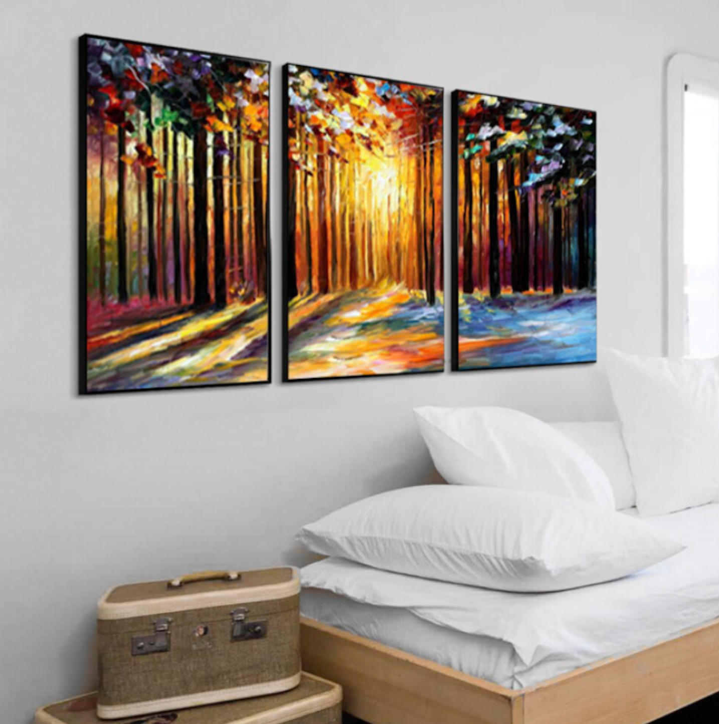 forest triptych painting for modern interiors