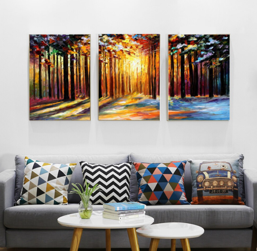 forest triptych painting for modern interiors