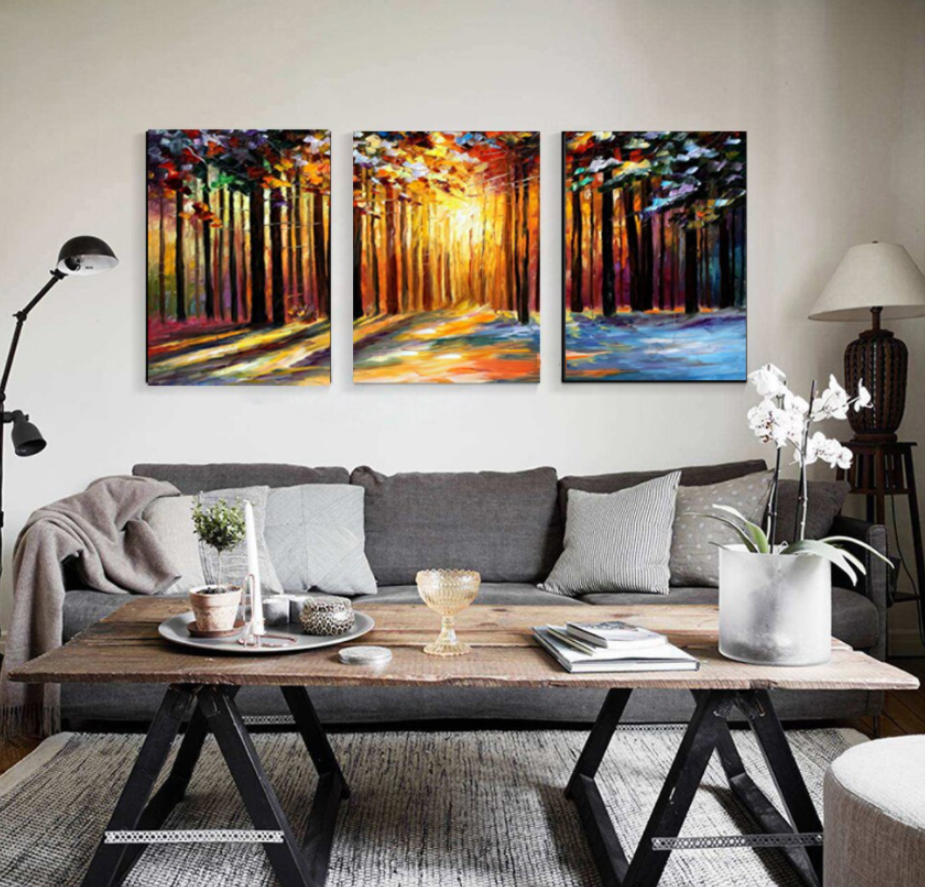 forest triptych painting for modern interiors