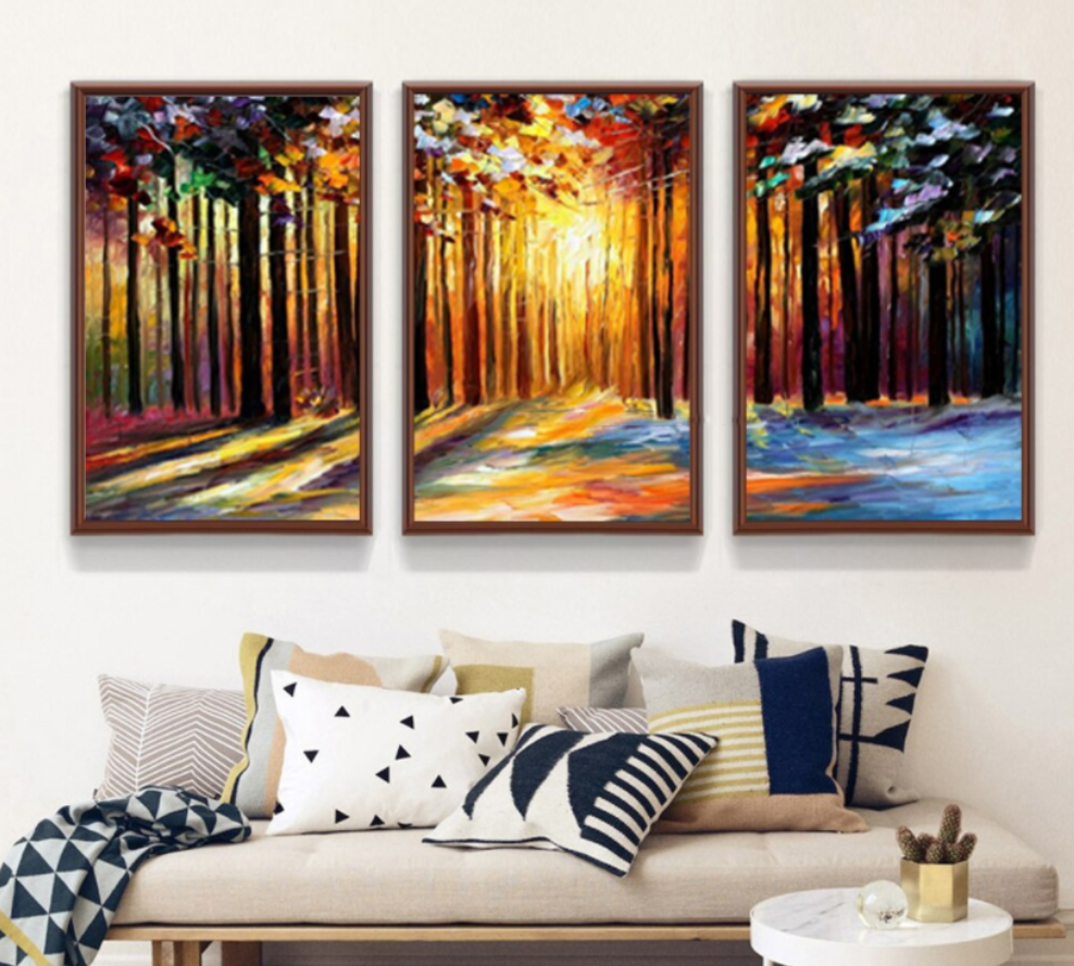 forest triptych painting for modern interiors