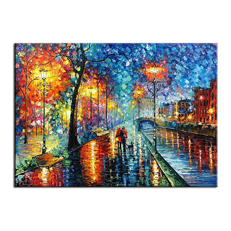Evening Walk in Autumn – Colorful Textured Romantic Landscape Oil Painting