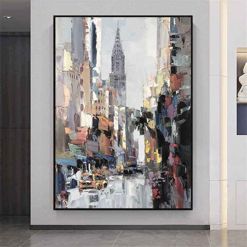 8th Avenue – Abstract Cityscape Painting with Skyscraper | Modern Urban Canvas Art
