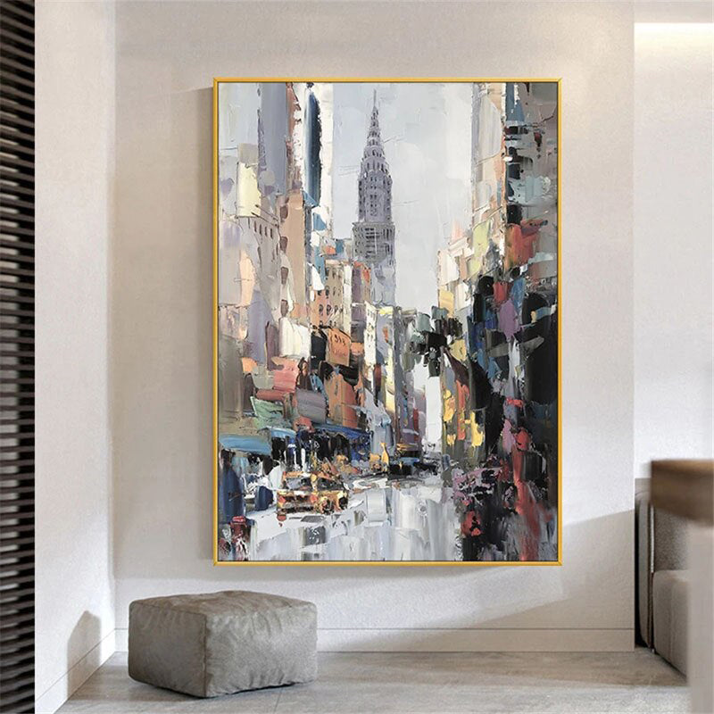 8th Avenue – Abstract Cityscape Painting with Skyscraper | Modern Urban Canvas Art