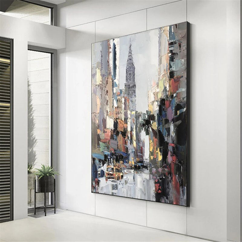 8th Avenue – Abstract Cityscape Painting with Skyscraper | Modern Urban Canvas Art