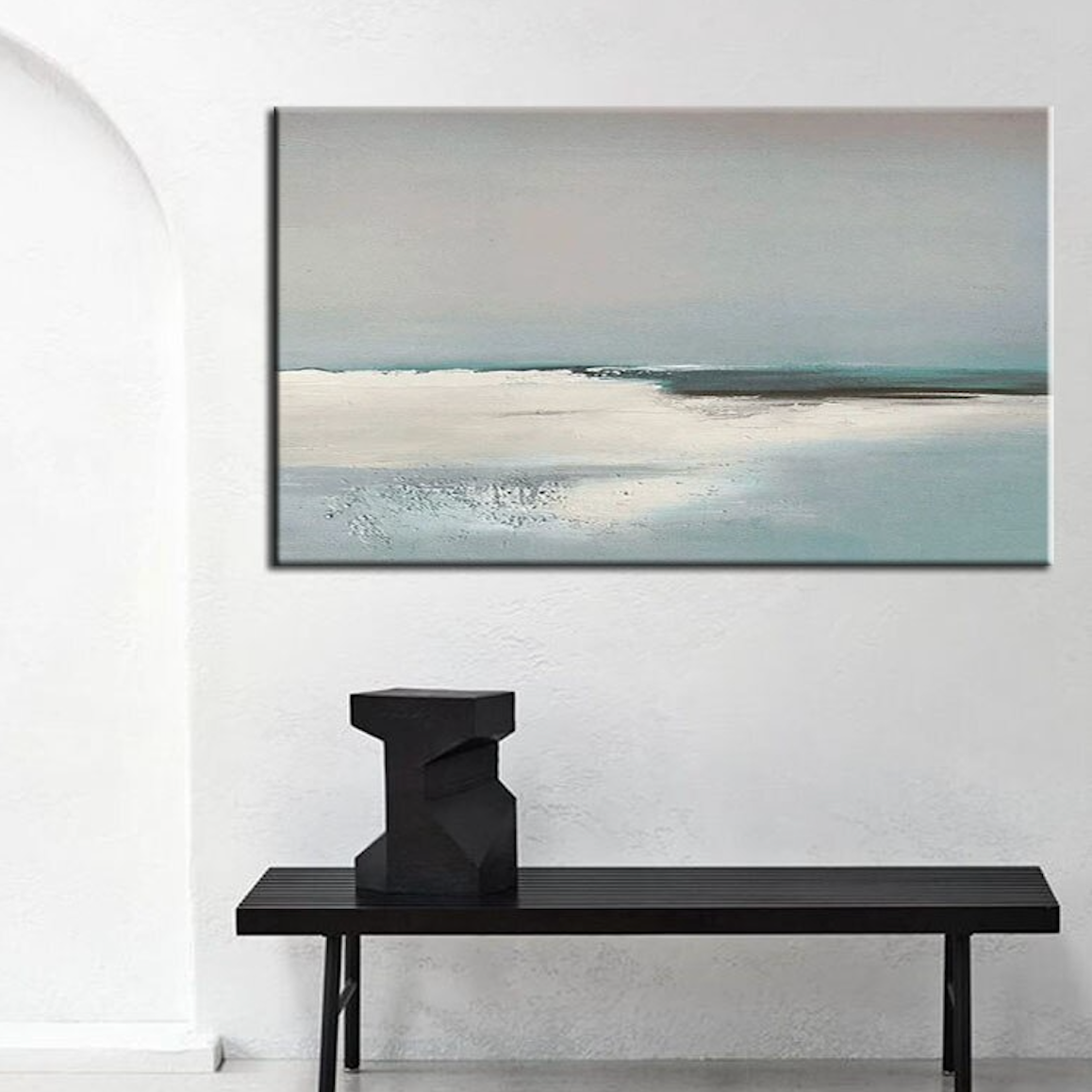 Minimalist Seaside Oil Painting: Calm Blue Tones Wall Decor