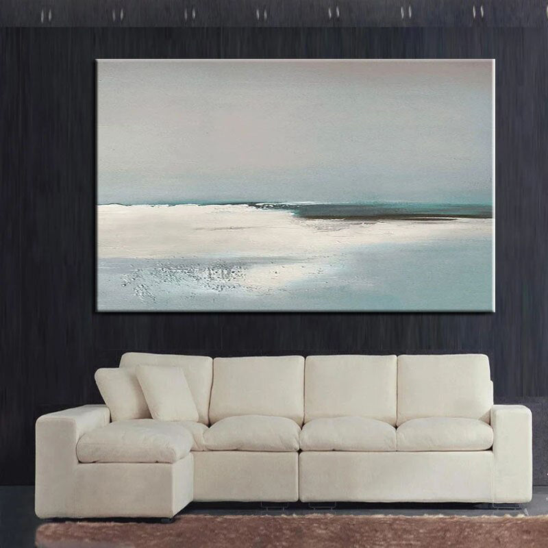 Minimalist Seaside Oil Painting: Calm Blue Tones Wall Decor