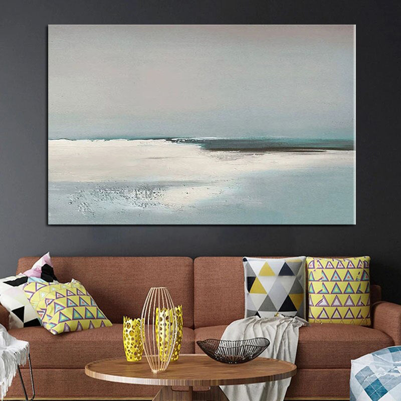 Minimalist Seaside Oil Painting: Calm Blue Tones Wall Decor