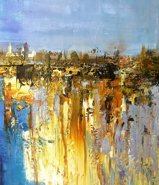 Augsburg – Abstract Cityscape Painting with Textured Brushwork and Vibrant Colors