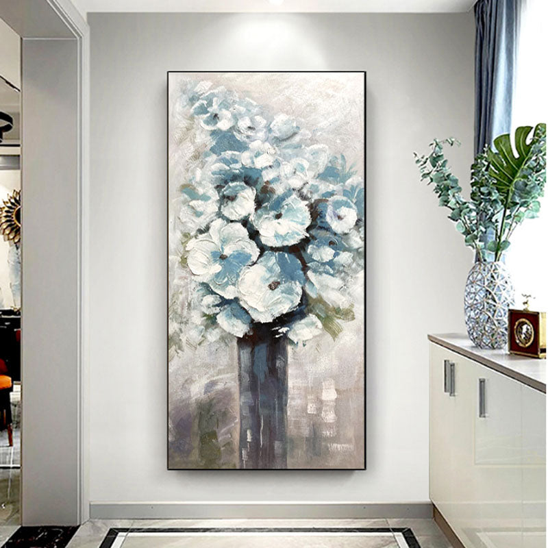 Bouquet of Ice Flowers-Original Vertical Abstract Floral Painting for Modern Decor